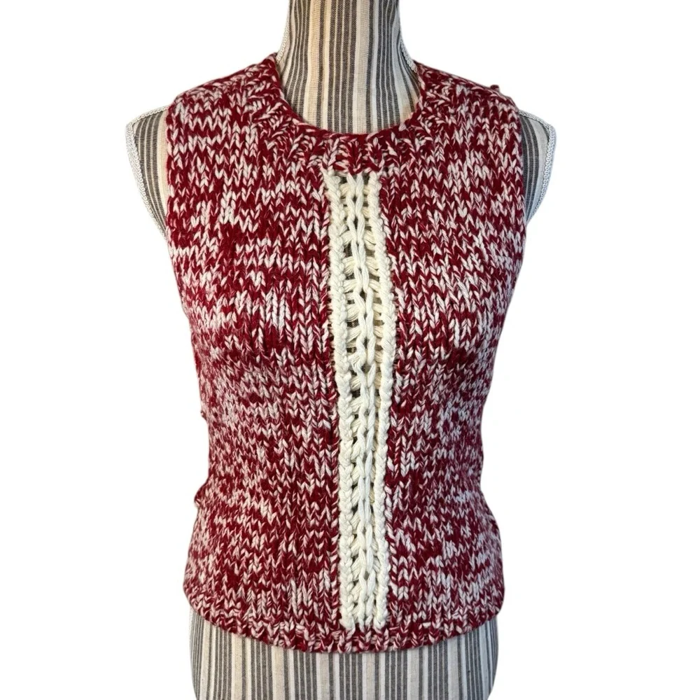 Vintage Sweater Vest Medium Klis Red Ivory Knit Sleeveless Sweater Made Italy
